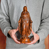 Hand Carved Sacred Heart of Jesus Virgin Mary Wooden Tabletop Ornament