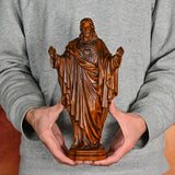 Hand Carved Sacred Heart of Jesus Virgin Mary Wooden Tabletop Ornament