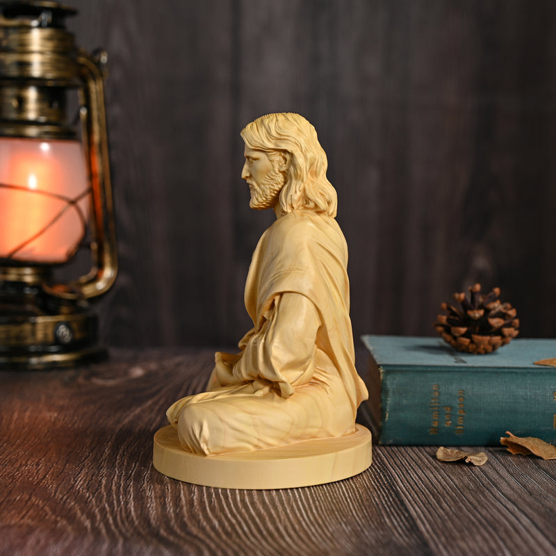 Jesus Meditation Wooden Statue Tabletop Ornament