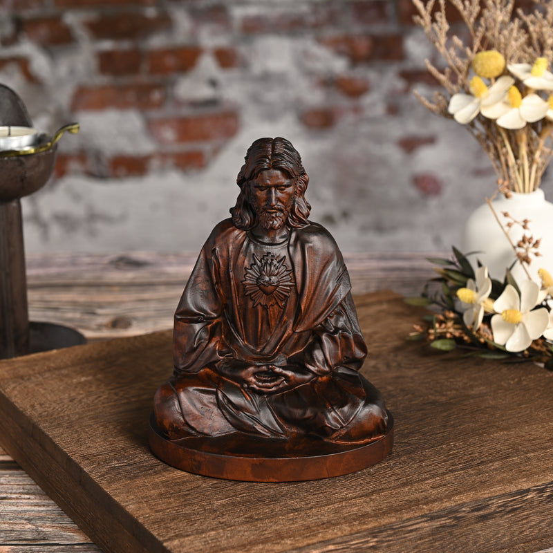 Jesus Meditation Wooden Statue Tabletop Ornament