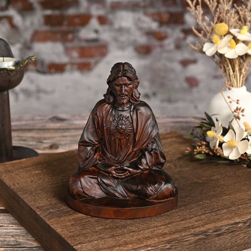 Jesus Meditation Wooden Statue Tabletop Ornament