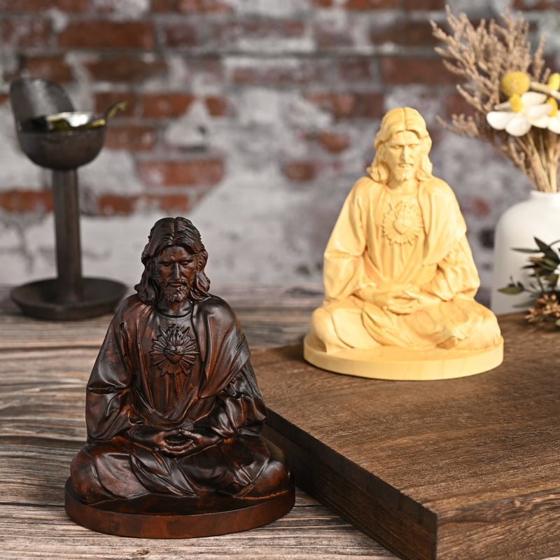 Jesus Meditation Wooden Statue Tabletop Ornament