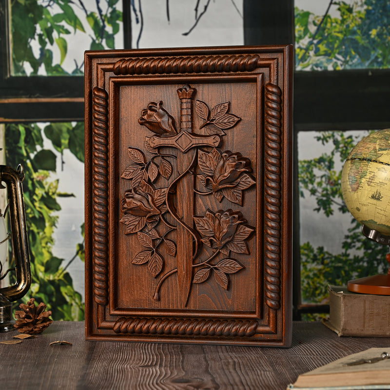 Rose and Sword Wooden Wall Decoration