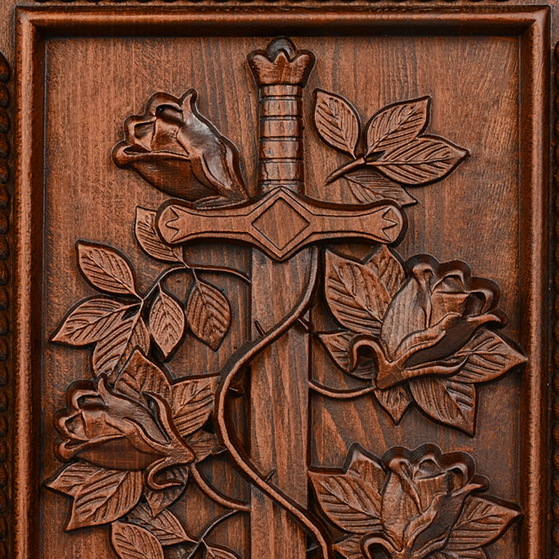 Rose and Sword Wooden Wall Decoration