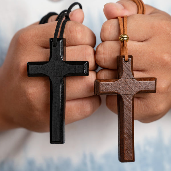 Vintage handmade double-layer alloy wood cross female male couple long pendant sweater chain cross car hanging