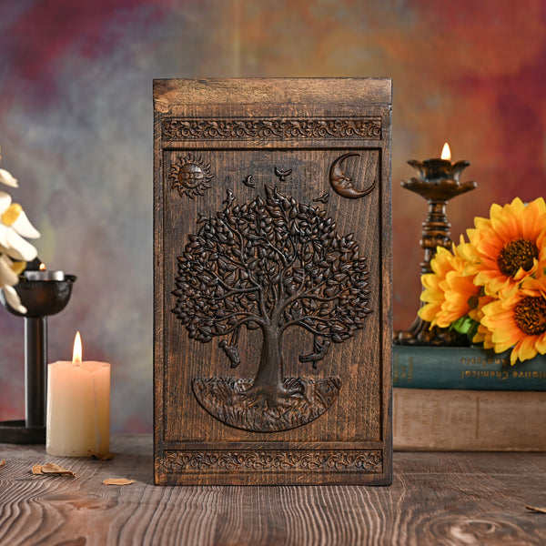 Tree of Life Wooden Urn Organizer for Human Ashes