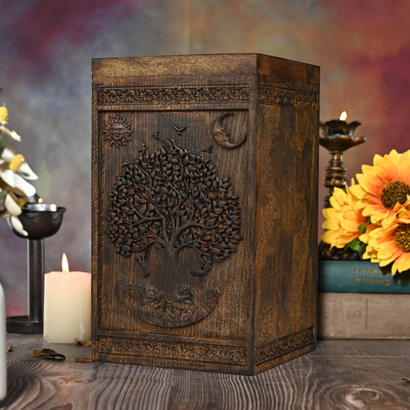 Tree of Life Wooden Urn Organizer for Human Ashes