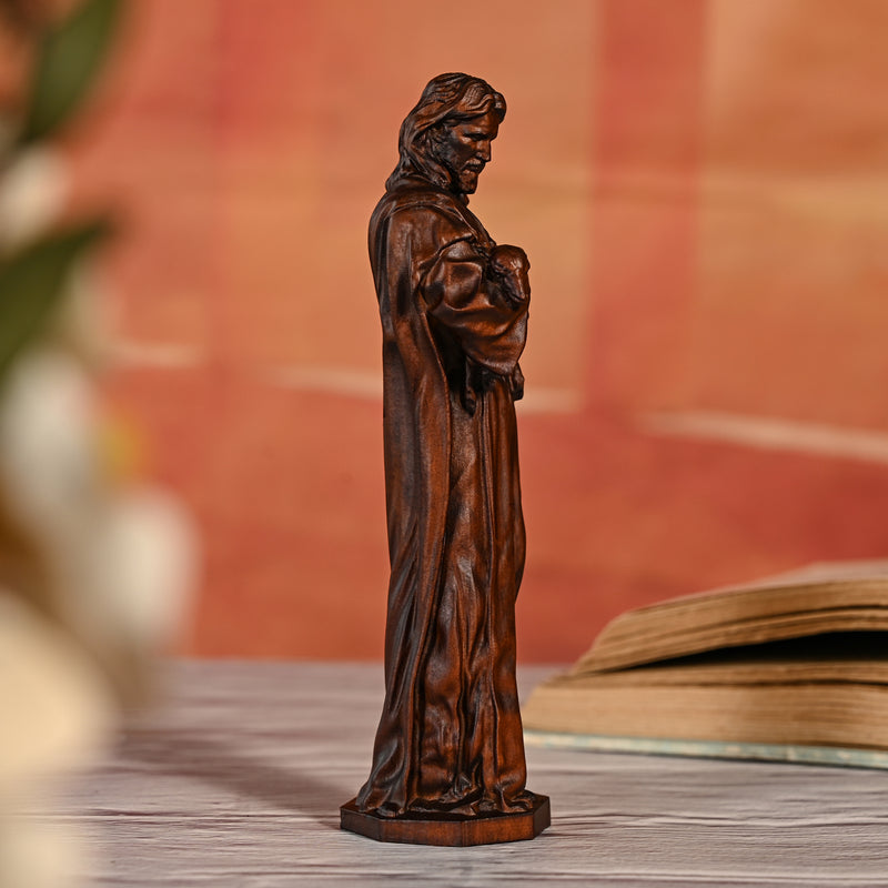 Jesus Goat Wooden Round Carved Tabletop Ornament