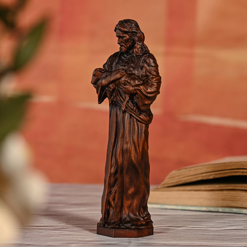 Jesus Goat Wooden Round Carved Tabletop Ornament