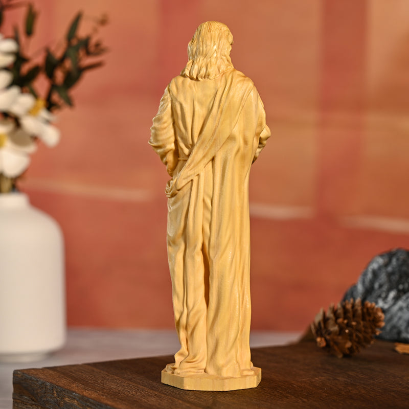 Jesus Goat Wooden Round Carved Tabletop Ornament