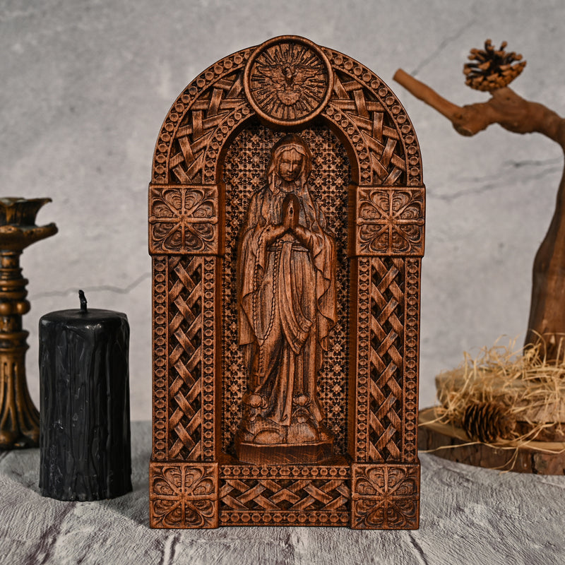 Our Lady of Lourdes Arch Wooden Tabletop Arrangement