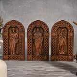 Holy Family Jesus Mary Joseph Arched Wooden Statue Set Tabletop Display