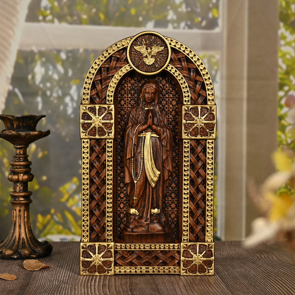 Our Lady of Lourdes Arch Wooden Tabletop Arrangement