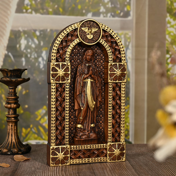 Our Lady of Lourdes Arch Wooden Tabletop Arrangement