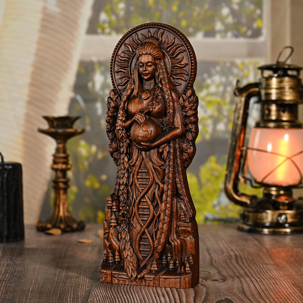 Greek Gaia Earth Goddess Wooden Tabletop Ornament