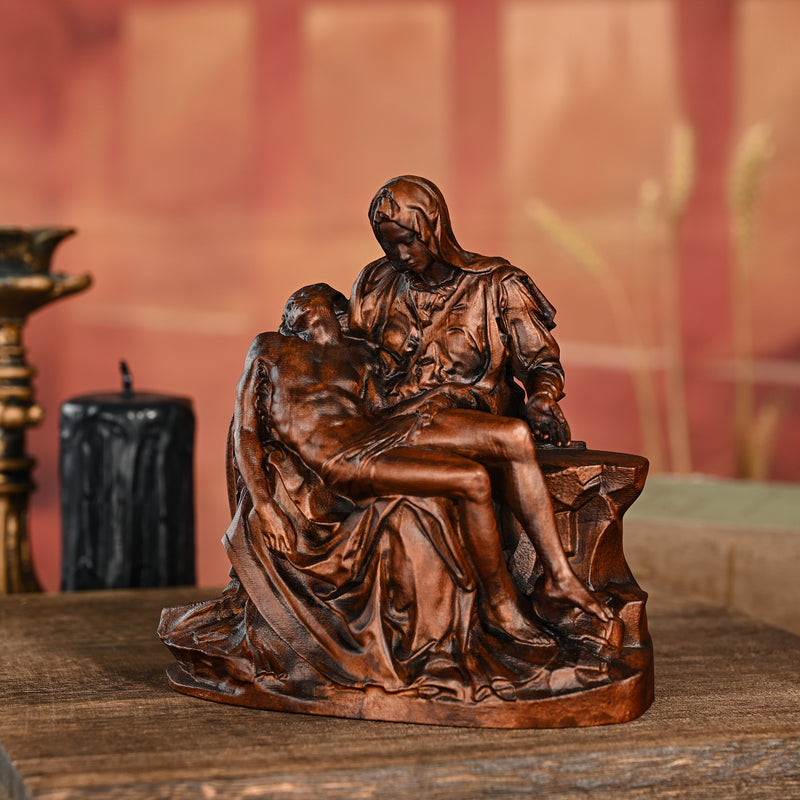 Michelangelo's Madonna and Child of Mercy Wooden Tabletop Arrangement