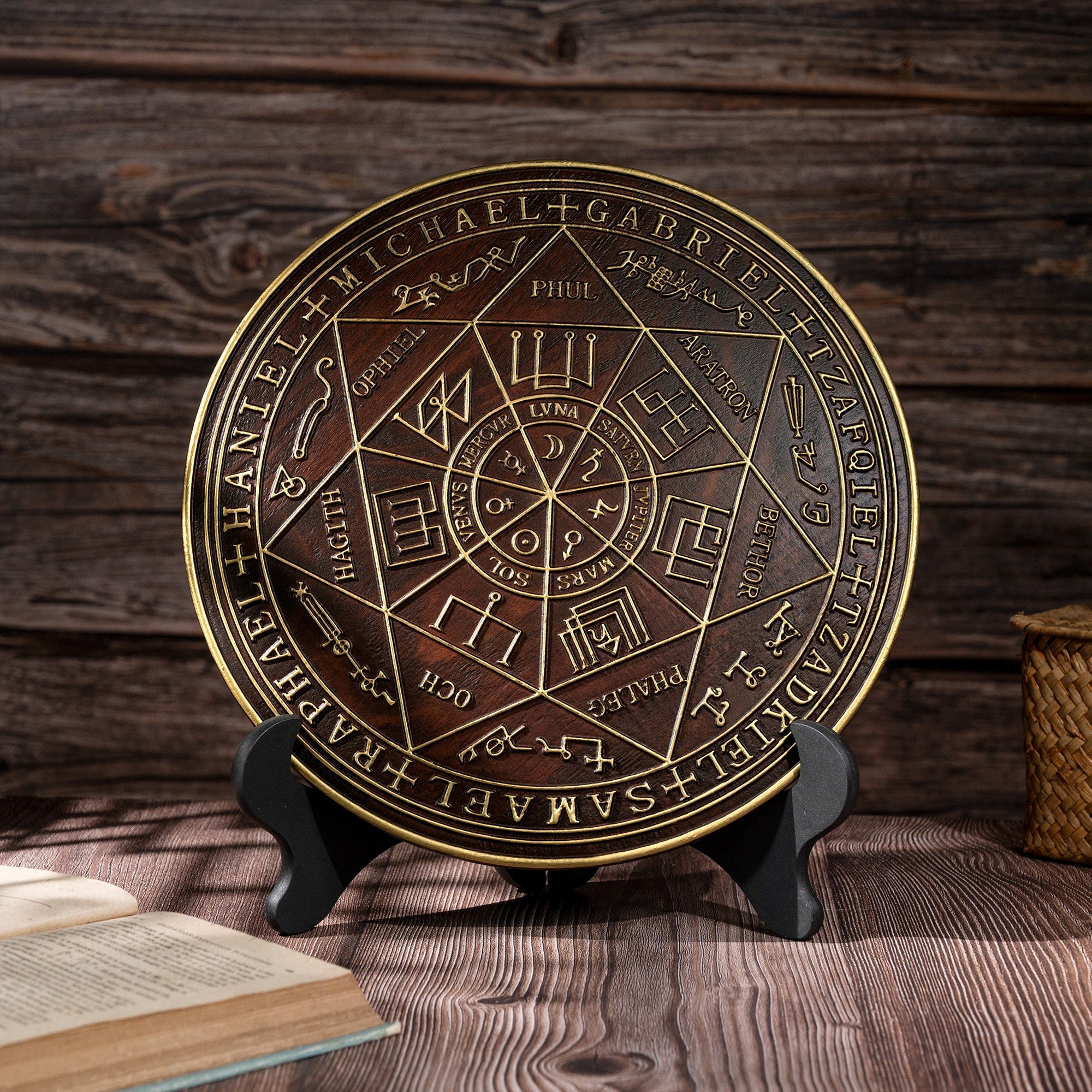 Seven Angels Disc Wood Carving - Amulet to protect against the evil ey ...