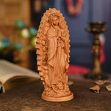 Guadalupe Beech Wood Round Sculpture Desktop Ornament: A Perfect Fusion of Faith and Art