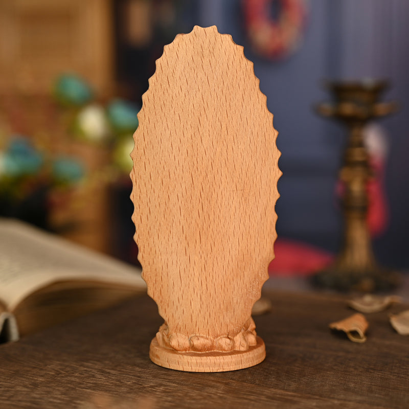 Guadalupe Beech Wood Round Sculpture Desktop Ornament: A Perfect Fusion of Faith and Art