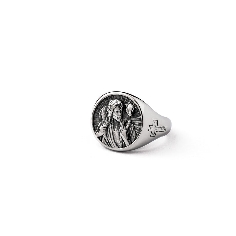 Titanium Steel Jesus Shepherd Ring - Jesus with Lamb