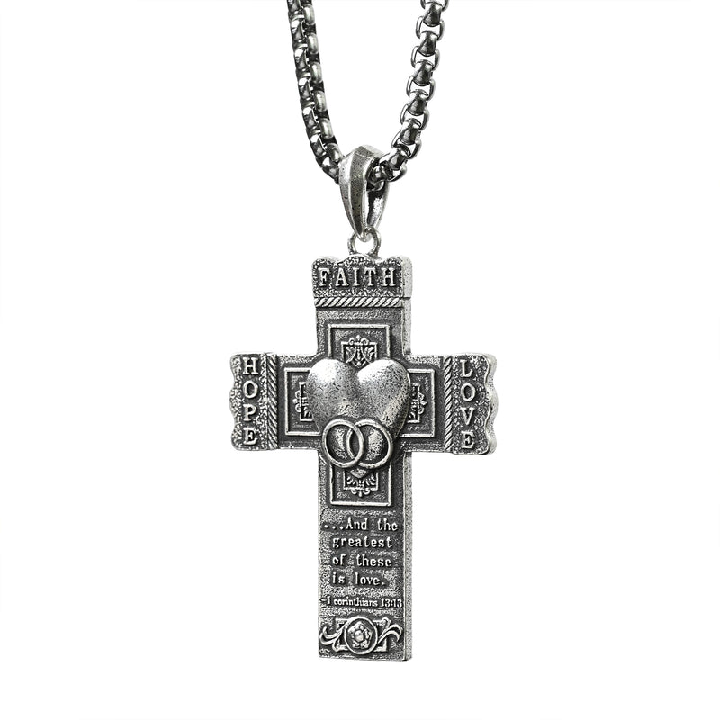 S925K Silver "Faith, Hope, Love" Cross Necklace with Bible Verse