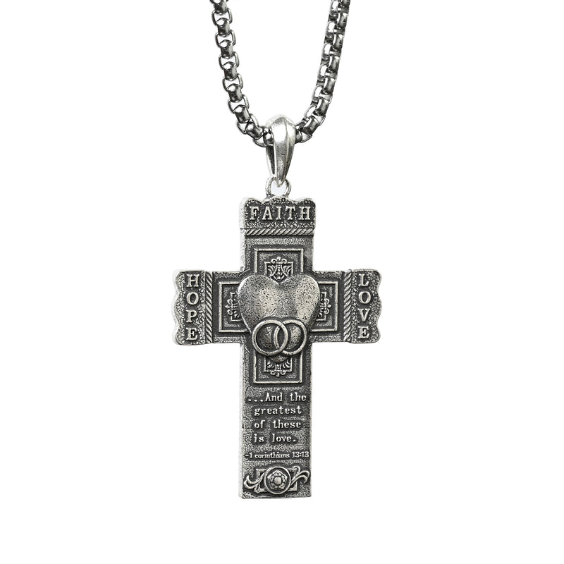 S925K Silver "Faith, Hope, Love" Cross Necklace with Bible Verse