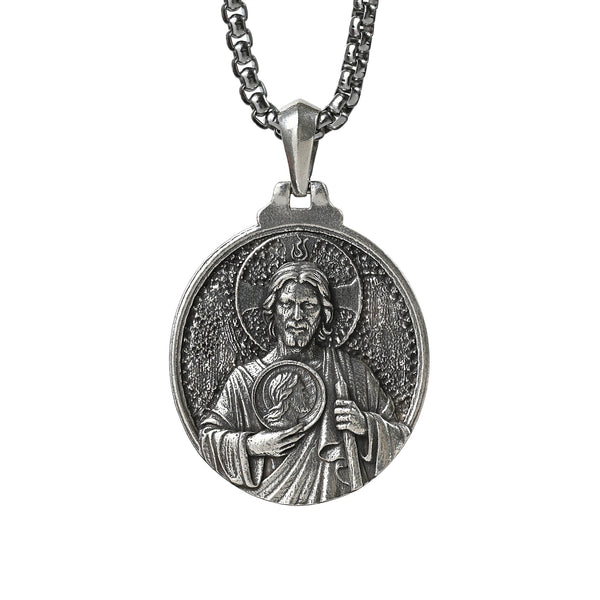 St. Jude Jesus Head Stamped S925K Silver Necklace