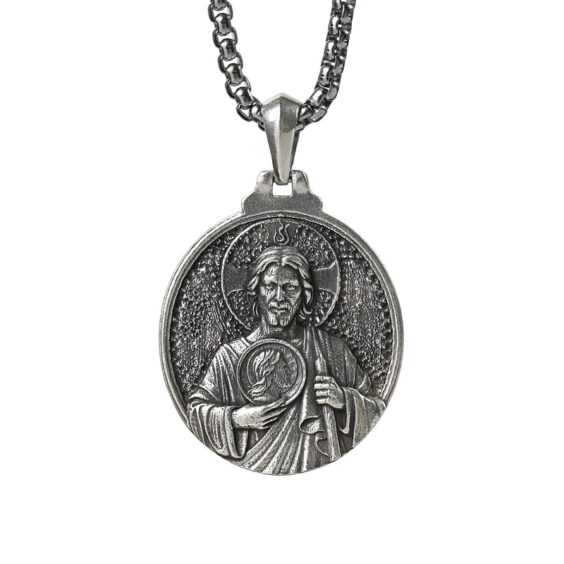 St. Jude Jesus Head Stamped S925K Silver Necklace