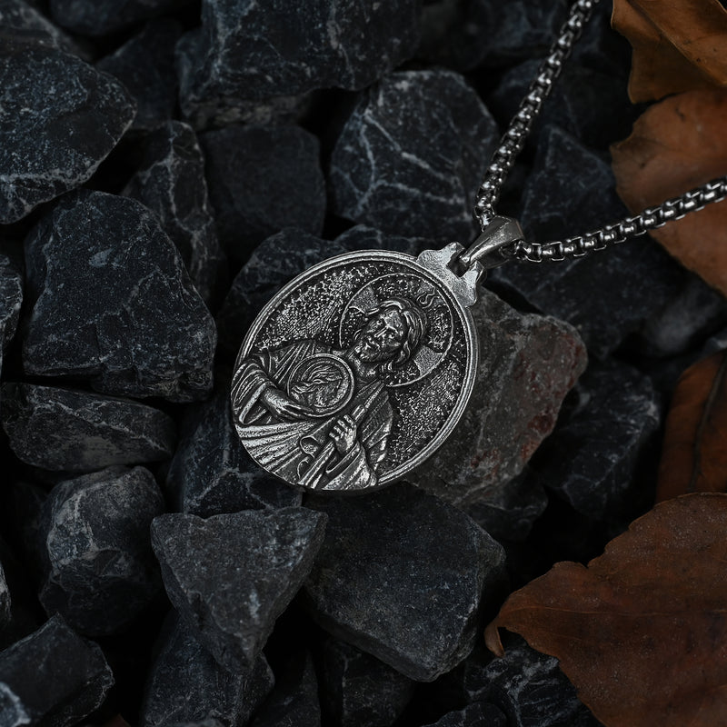 St. Jude Jesus Head Stamped S925K Silver Necklace