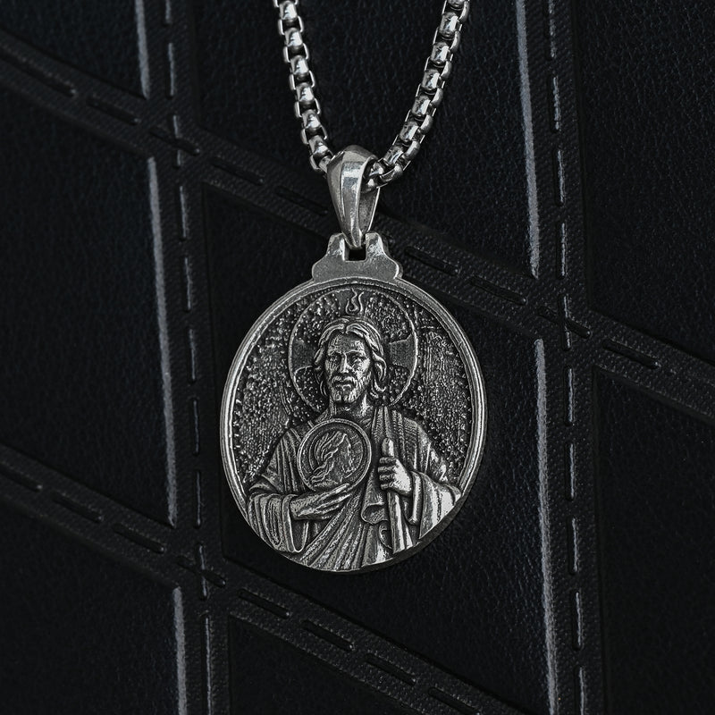 St. Jude Jesus Head Stamped S925K Silver Necklace