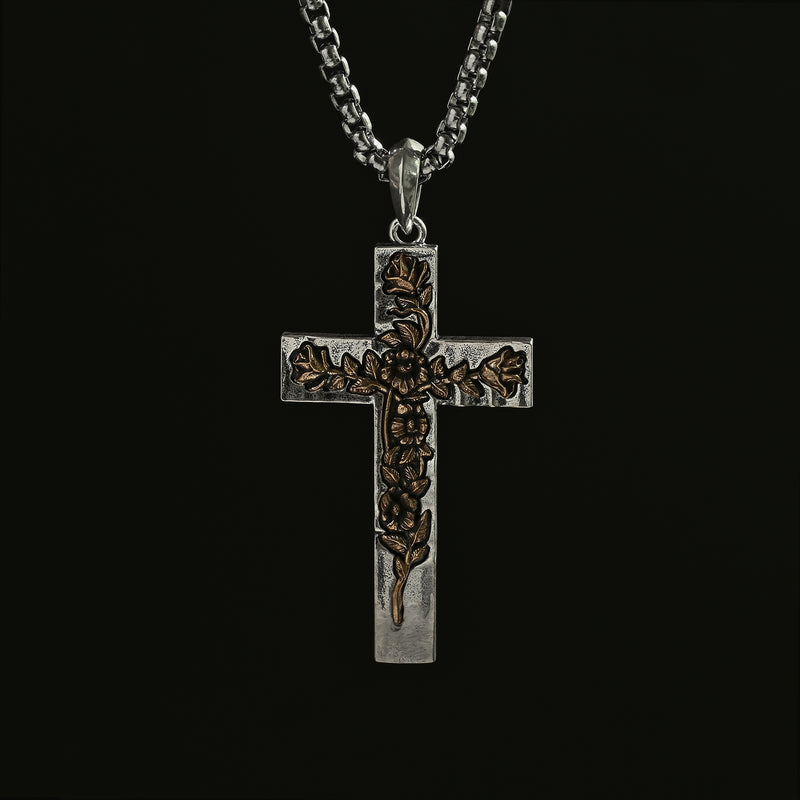 S925K Silver Rose Cross Necklace