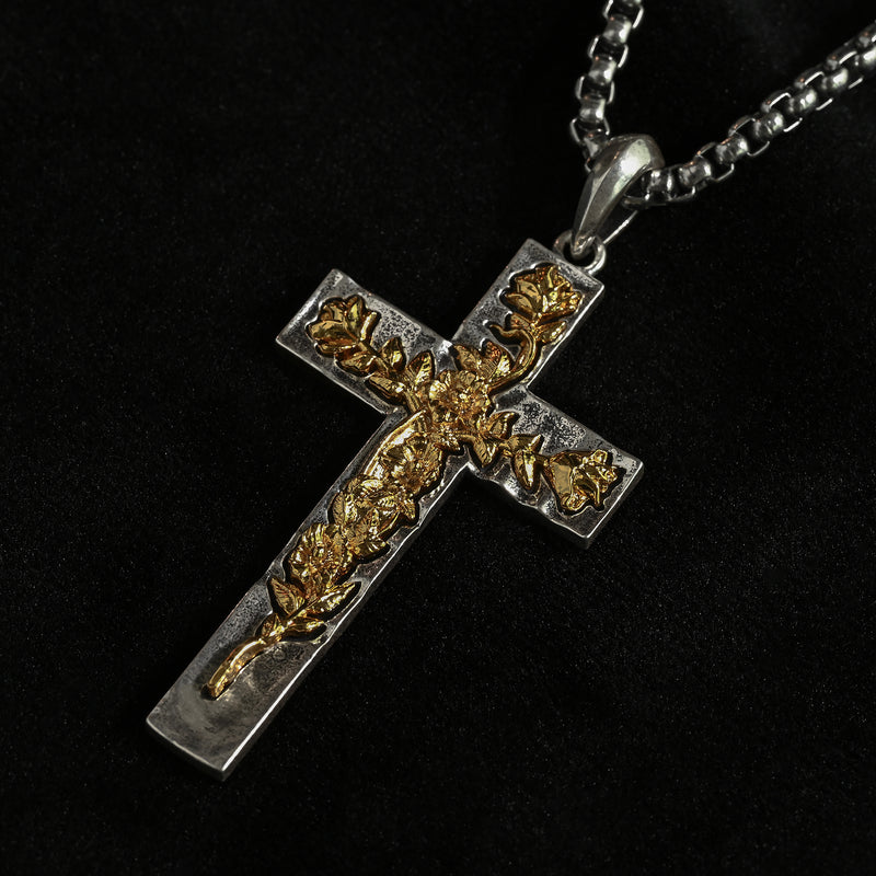 S925K Silver Rose Cross Necklace