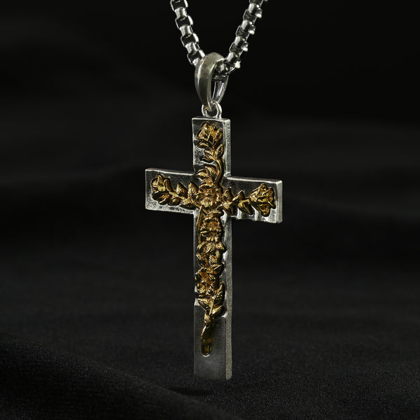 S925K Silver Rose Cross Necklace