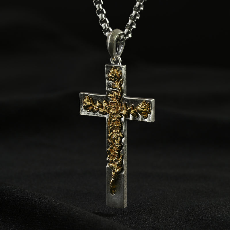 S925K Silver Rose Cross Necklace