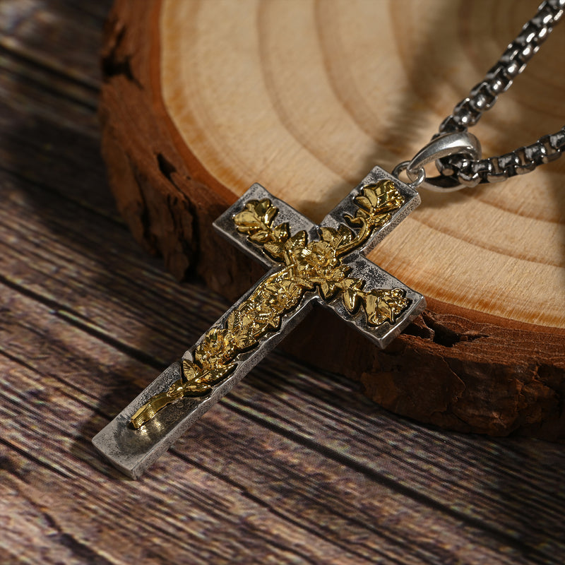 S925K Silver Rose Cross Necklace