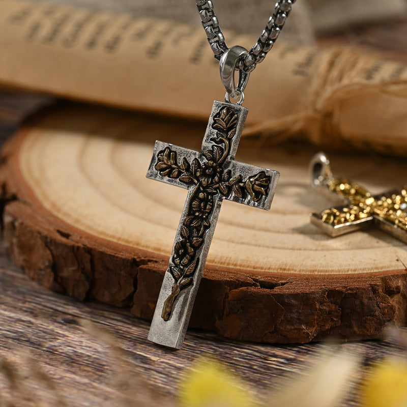 S925K Silver Rose Cross Necklace