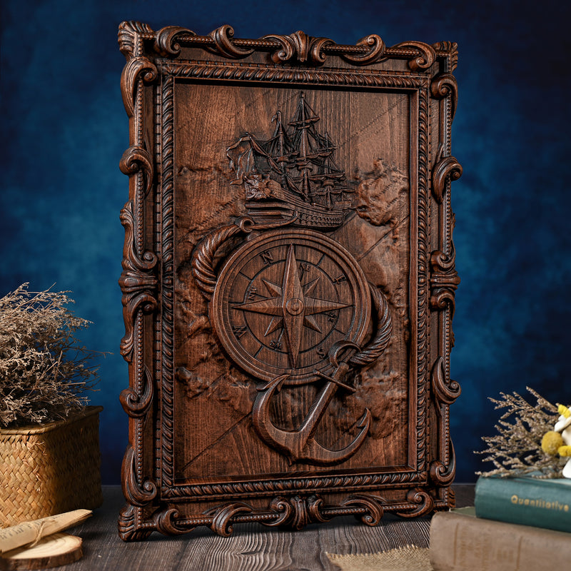 Voyager Sailor's Compass and Anchor Wooden Wall Decoration