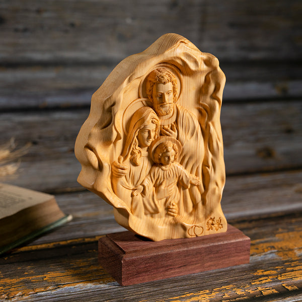 Southern European Boxwood Holy Family Blessing Ornament - Engraved with Your Surname