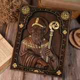 Bgcopper Saint Patrick Wood Carved Icon Religious Gift Wall Hanging Art Work