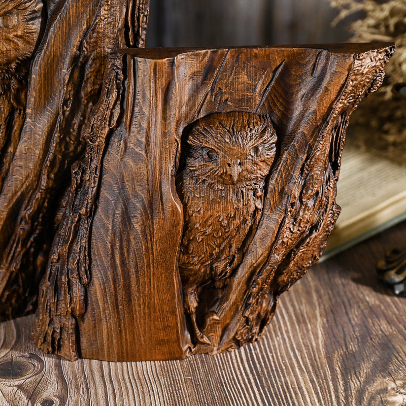 Owl in tree wood carving - Wild Life Wall Art Lover Gift