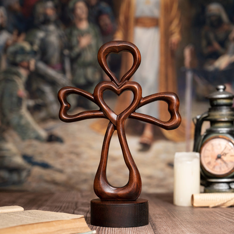 Love Cross Wooden Carving Ornament