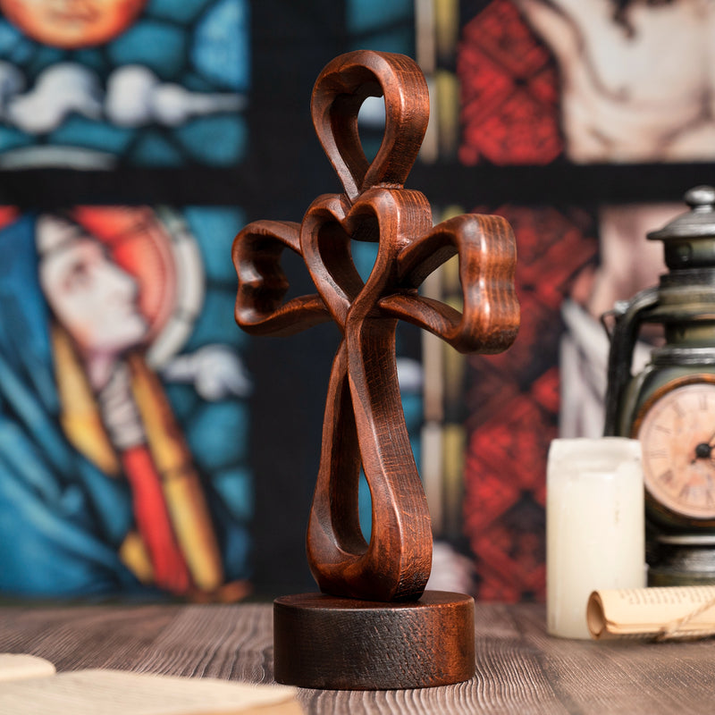 Love Cross Wooden Carving Ornament