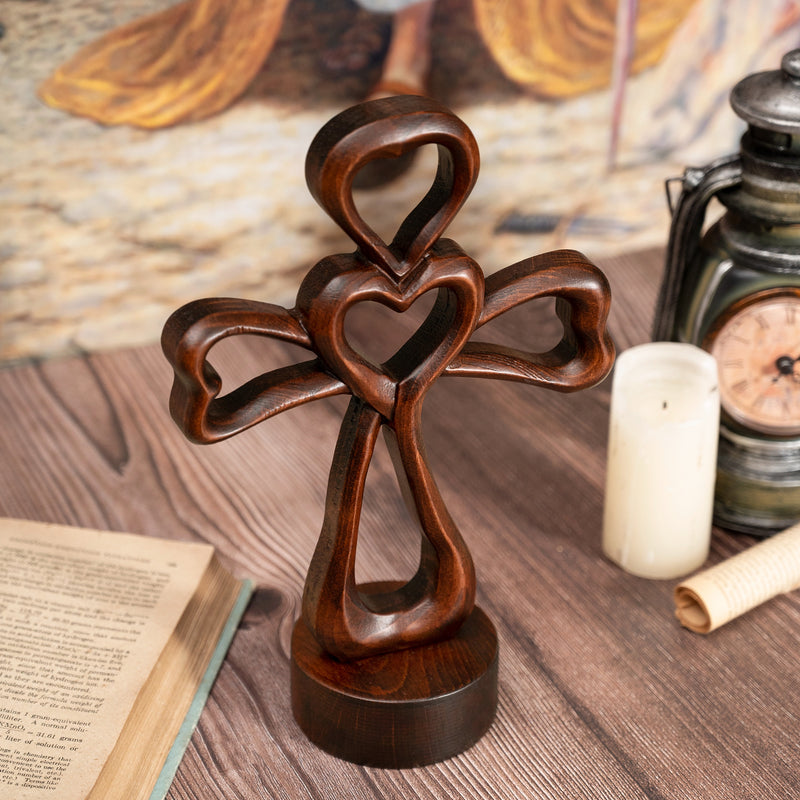 Love Cross Wooden Carving Ornament