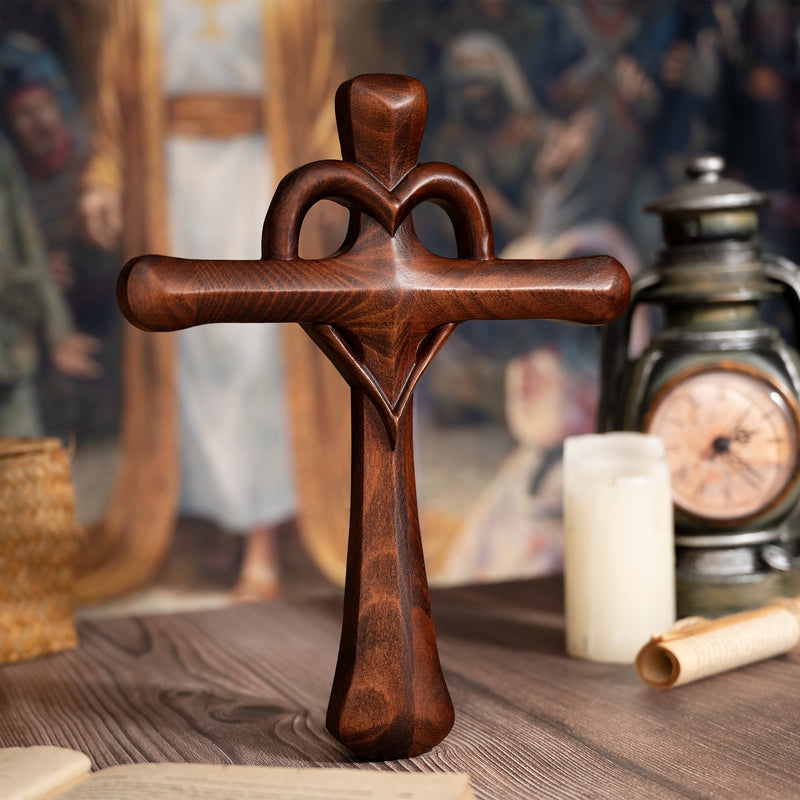 Love Cross Wooden Carving Ornament