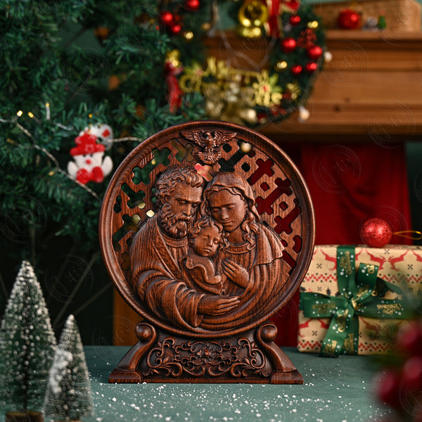 Holy Family Carved Wooden Tabletop Arrangement