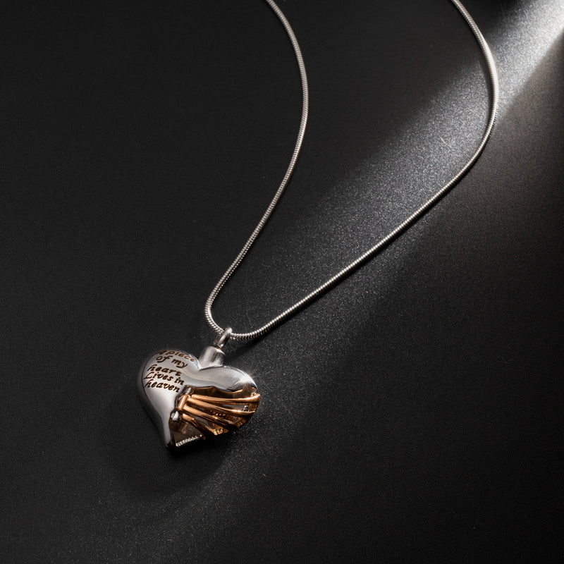 A piece of my heart lives in heaven Necklace - Memorial urn heart cremation necklace