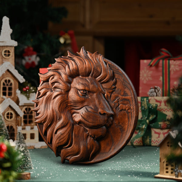 Round Lion Seal Wooden Wall Decoration