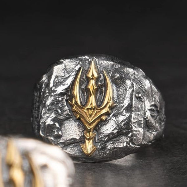 925 Silver Poseidon Trident Ring Vintage Greek Jewelry Men Women Open Adjustable