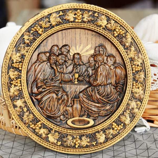 The Last Supper Round Wooden Sculpture