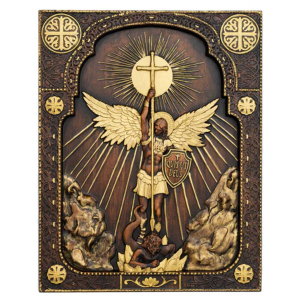 Bgcopper Archangel Michael Square Wooden Icon Religious Gifts - Best Wood Carving Wall Decor